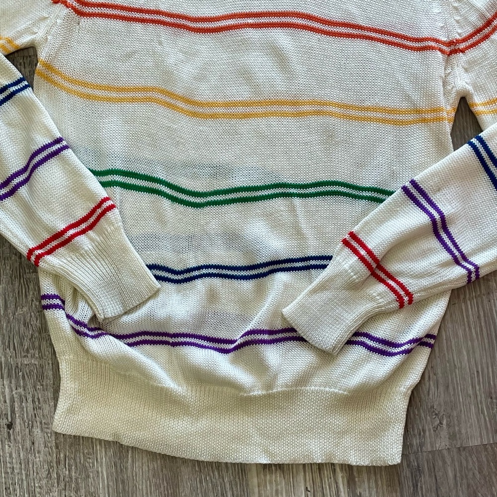 SOLD Vintage 1980s e.v. ltd. Rainbow Striped V-Neck Knit Sweater - Picture 5 of 11